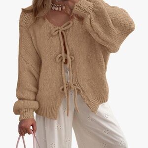 Tie-Front Cardigan in Camel- Pretty Garden